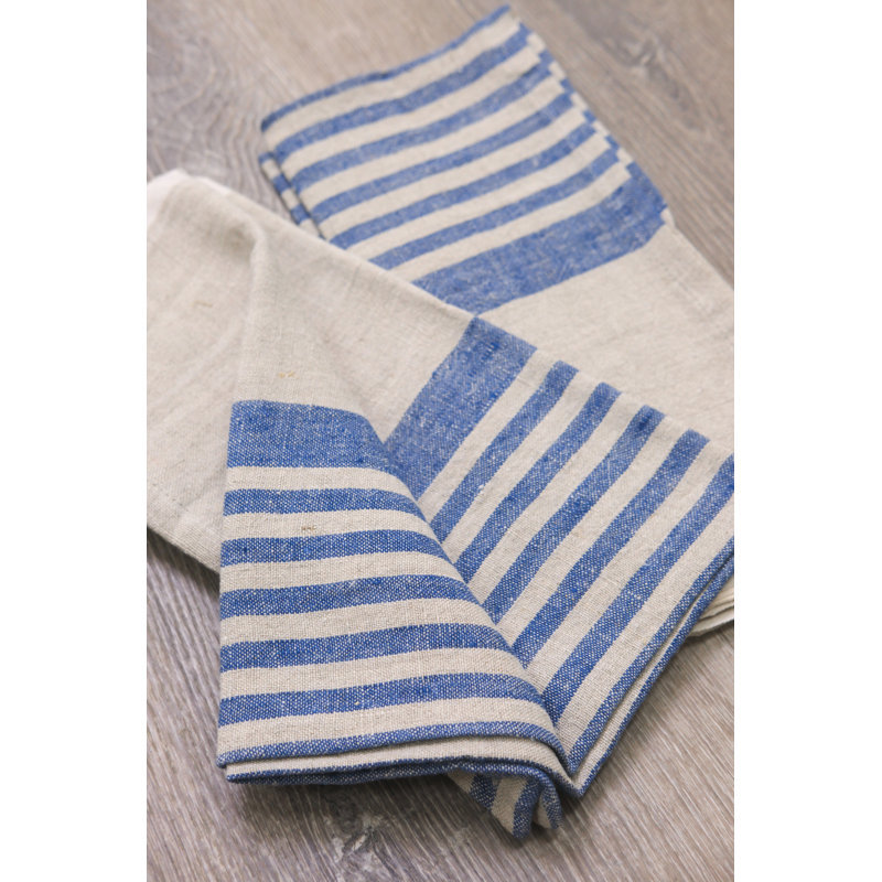 Brittany Striped Tea Towel, Natural/Blue