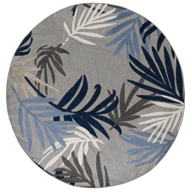 Fruitvale Water-Resistant Indoor/Outdoor Rug, Round 5'3", Blue/Gray