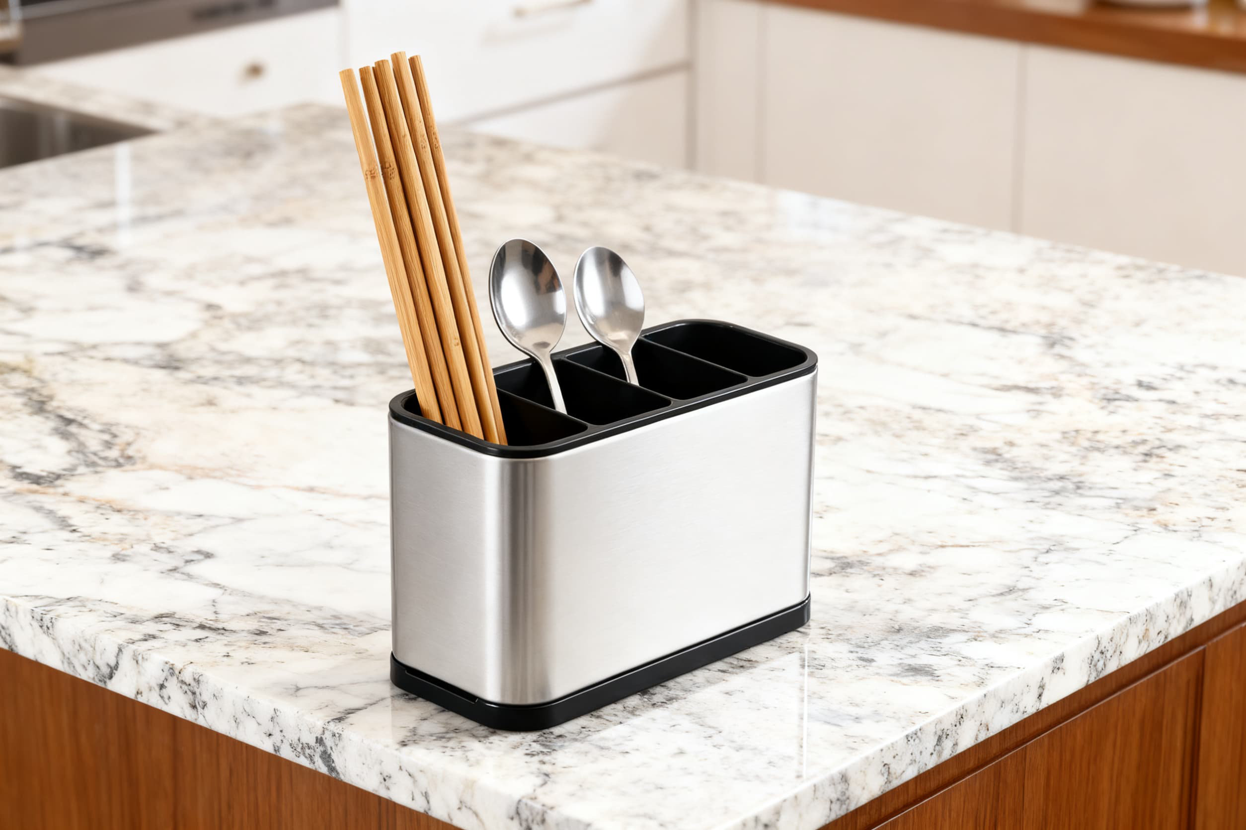 BY Family Stainless Steel Utensil Holder With 4 Compartments, Rust ...