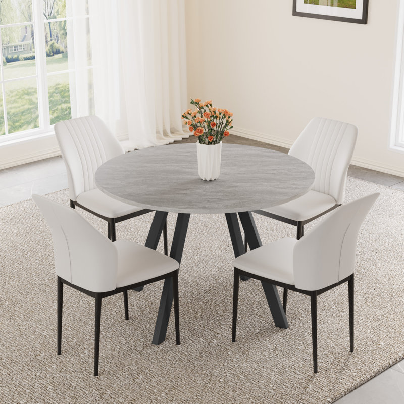Siefert 35.4'' Round Dining Table Set, Kitchen Dining Table and 4 Dining Chairs, White, 5 Pieces: Table, 4 Chairs