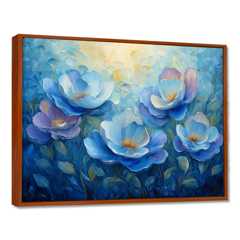 Art mural pivoines bleues en harmonie III - pivoines, H 34 po x l 44 po, Impression encadrée flottante, Brun