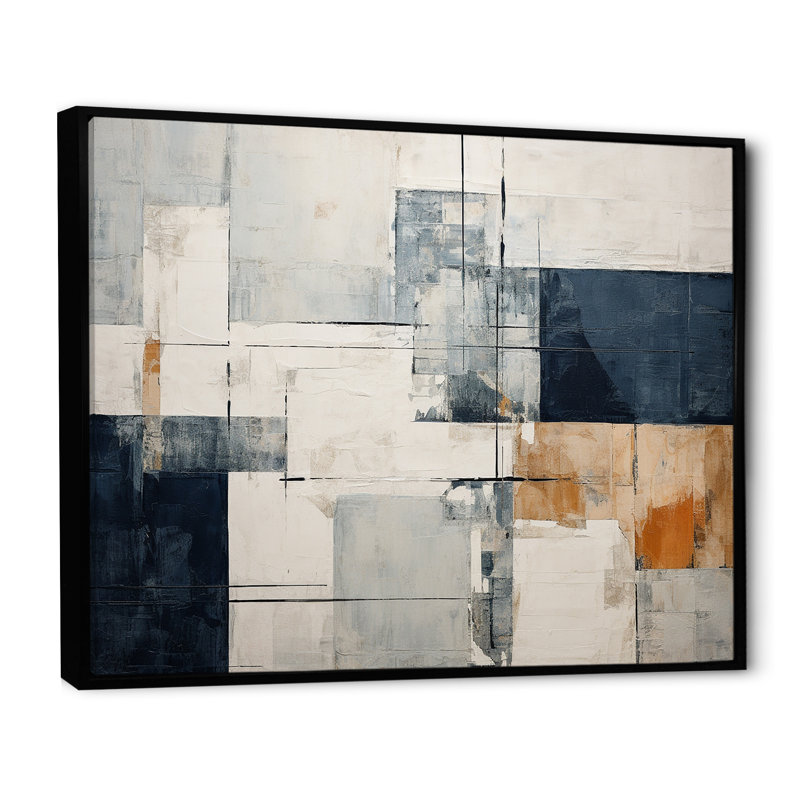 «Abstract Blue Beige Road Collage I», art mural abstrait, H 34 po x l 44 po x P 1,5 po, Cadre flottant noir