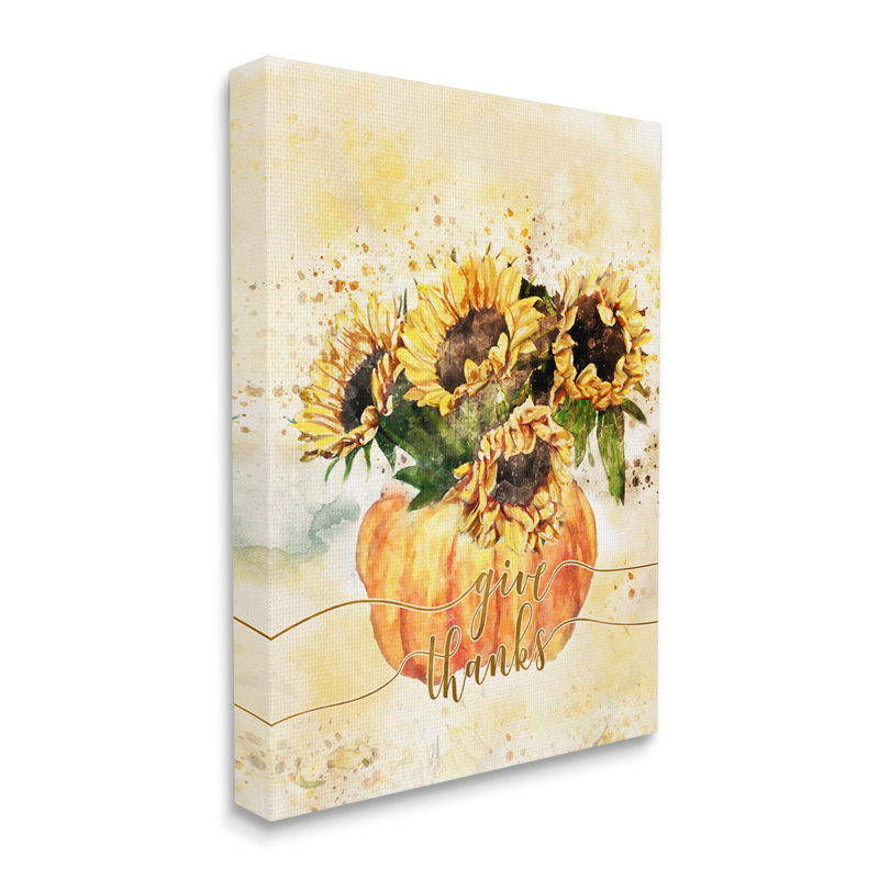 Donnez un mot grâce à l'éclat floral de tournesol orange de citrouille - Peinture, H 48 po x l 36 po, Plaque de bois