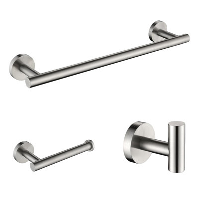 Quincaillerie de salle de bain en acier inoxydable Sus304 3, nickel brossé, accessoires de douche de bain fiables (crochet à peignoir, porte-papier hygiénique, barre à serviettes robuste)