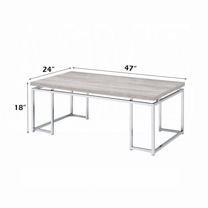 Table basse moderne et moderne avec structure en chrome et plateau en chêne naturel pour un décor de salon élégant