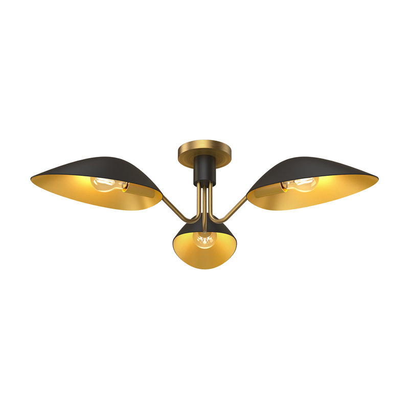 Raelle Semi Flush Mount, Matte Black/Aged Gold