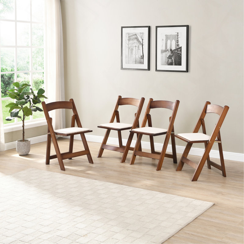 Chaise pliante rembourrée, peu encombrante, facile à transporter, 4 pièces, tablette noyer + coussin beige - salle à manger