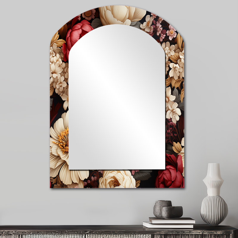 Victorian Royal Bourgogne Bourgogne pivoines - grand miroir mural de forme unique floral, 34 po x 25 po