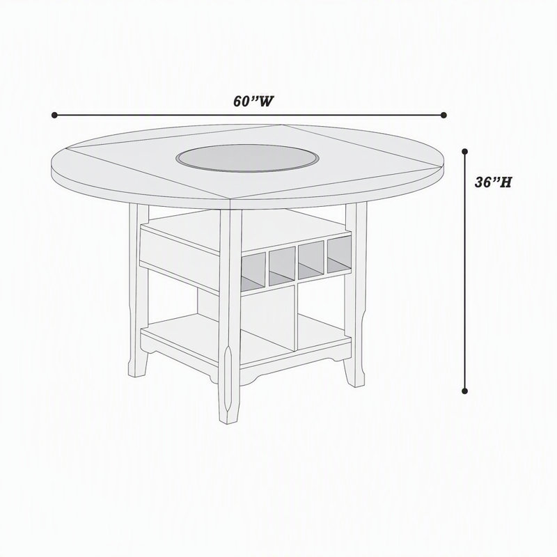 Table de salle à manger à hauteur de comptoir blanche / grise 1pc avec tablette de rangement intégrée Lazy Suzan