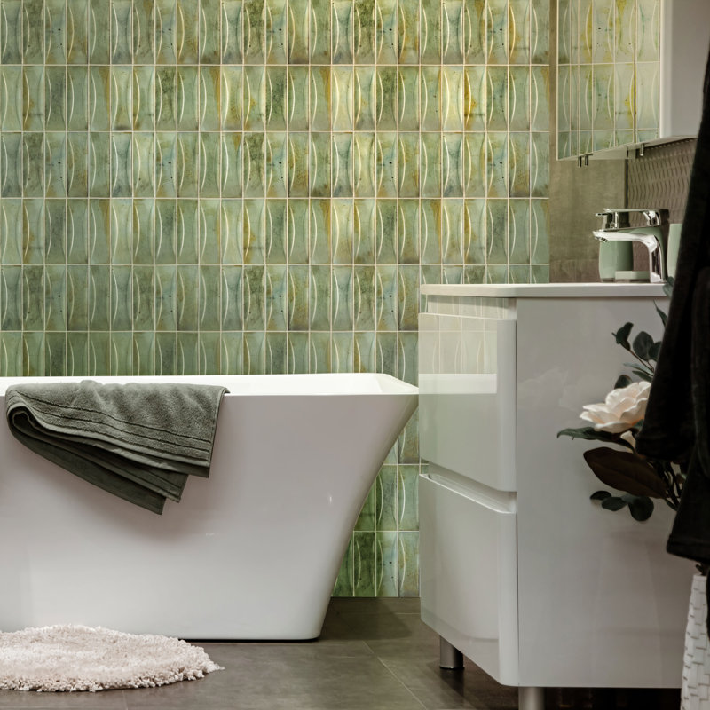 Antiek 2.58'' W x 7.9'' L Beveled Ceramic Subway Singular Tile, Sage Green