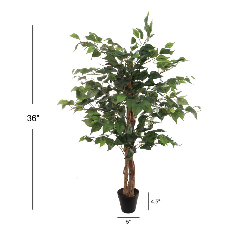 Ficus artificiel en soie 36 "avec tronc en bois naturel