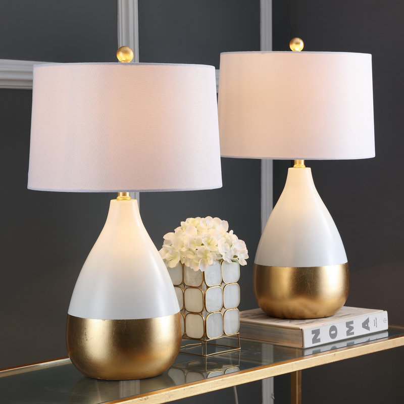 Akeilah Metal Table Lamp, White/Cream/Metallic