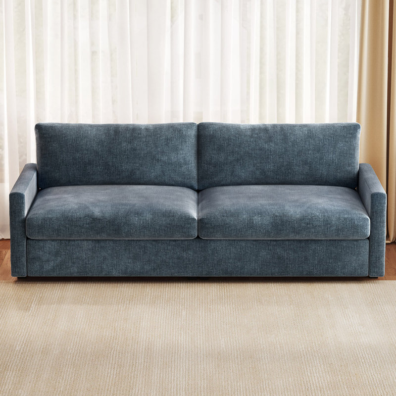 Modern 3-seater Blue Fabric Sofa With Deep Seat, Living Room Couch