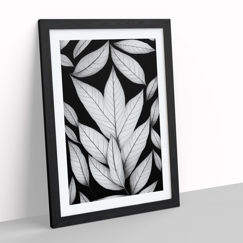 A Monochrome Leaves No.3 - Wall Art, Black Framed, 64cm H x 46cm W x 2cm D