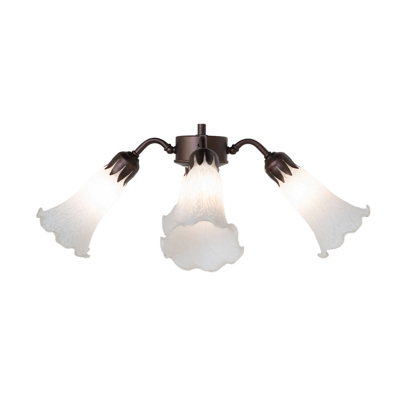 19" Wide White Tiffany Pond Lily 4 Light Fan Light, White