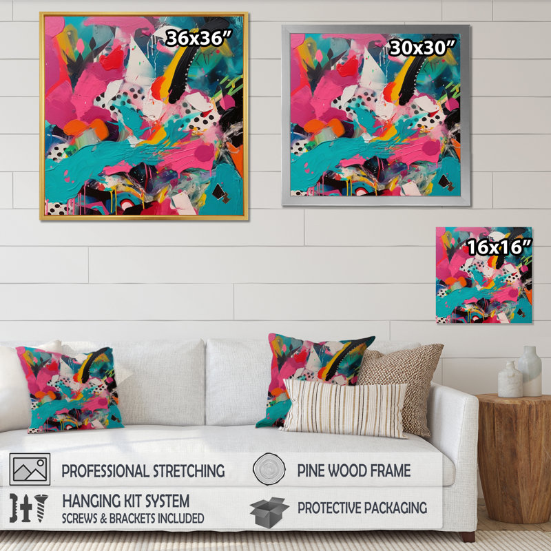 «Pink and Turquoise Abstract Enigma II», reproduction d'art sur toile, H 24 po x l 24 po x P 1 po
