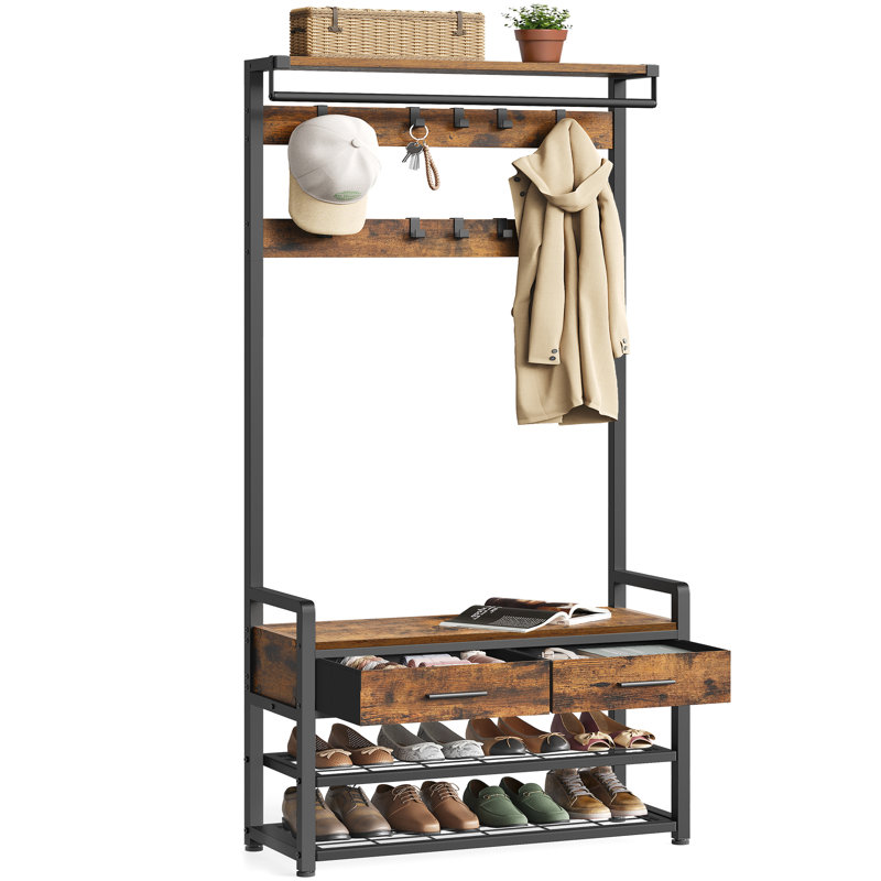 Hall Tree 80cm Wide with Shoe Storage, Brown