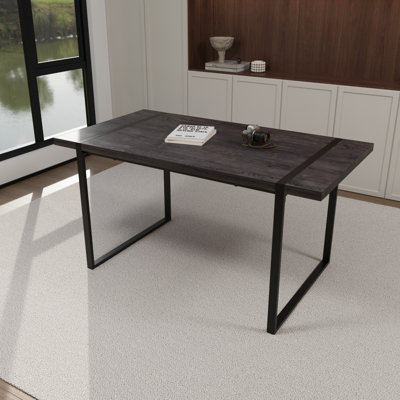 59" Black Dining Table With Top And Metal Legs, Modern Industrial Style, Home & Kitchen Table, 1.5" Thick Tabletop, Fits 4-6,