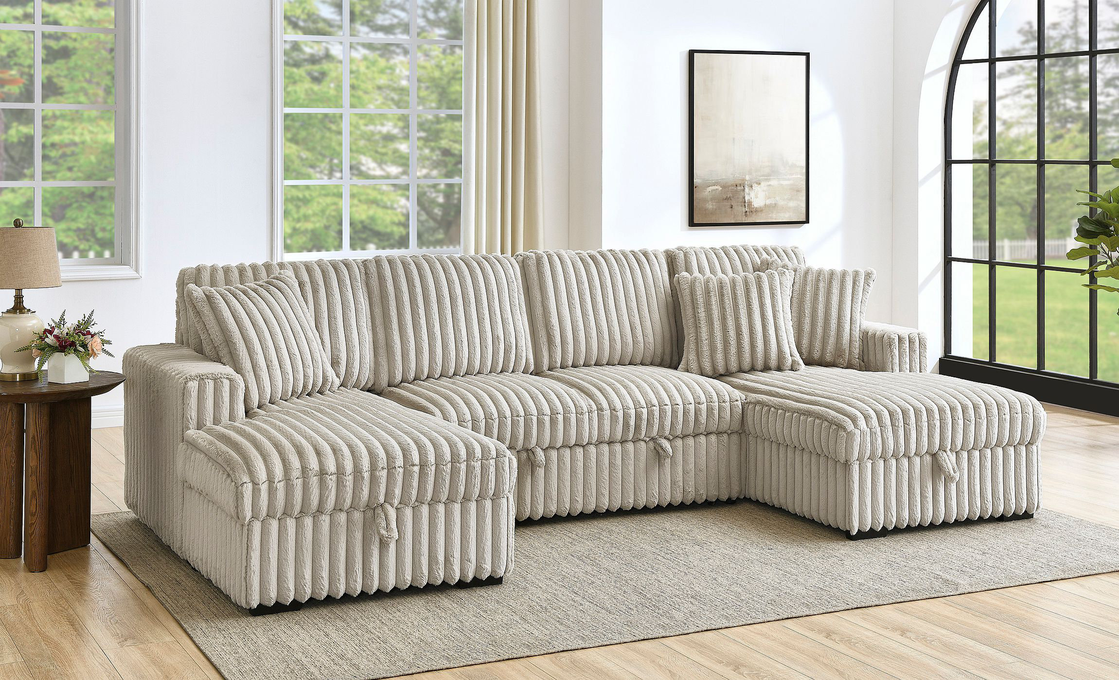 Hokku Designs U Shaped Sleeper Sofa, 122 Inch Overisze - 2 In 1 Pull ...
