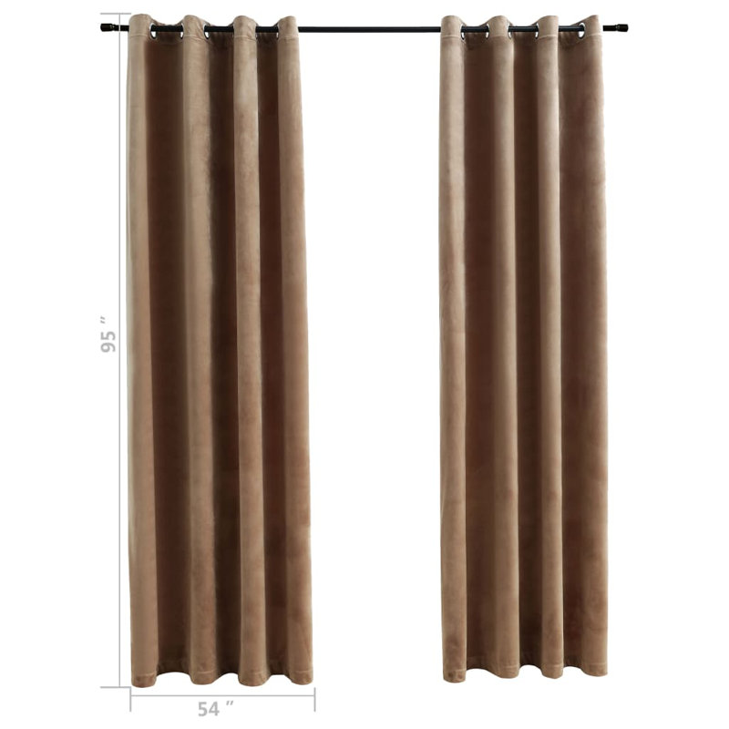 Bertello Velvet Blackout Curtains with Rings, Beige, 54" W x 95" L