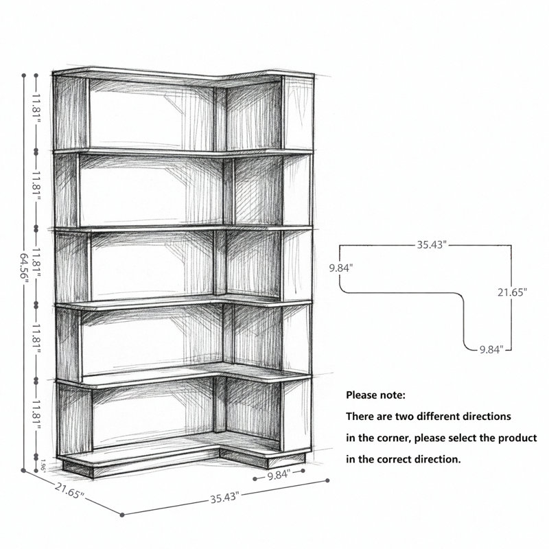 Bibliothèque de coin autoportante de 90 cm avec sécurité anti-basculement, rangement ouvert et 5 options de couleur pour la décoration intérieure