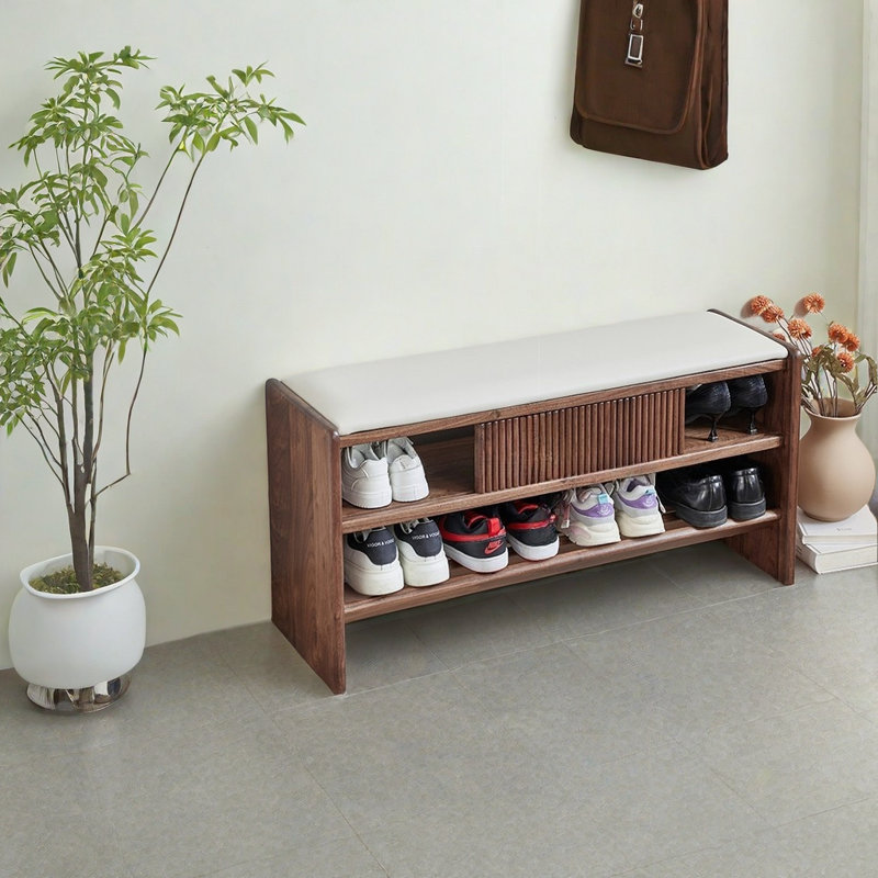 Banc de rangement en bois massif 8 paires avec tabouret à langer Minimalist