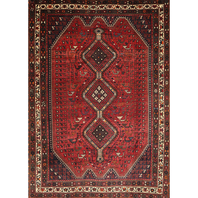 Tapis traditionnel rouge / noir Derrion, Rectangle 7 pi x 10 pi