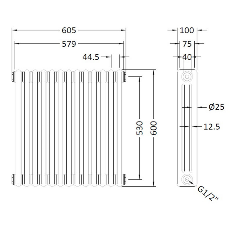 Colosseum Vertical Designer Radiator, 60cm H x 60.6cm W