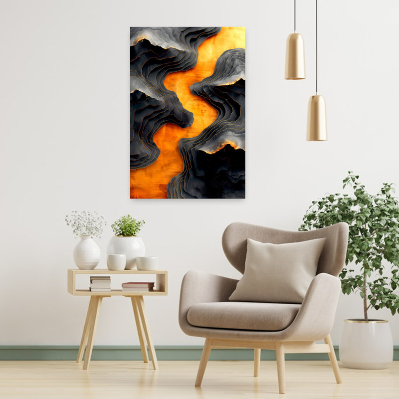 Golden Golden Layers, art mural contemporain élégant et abstrait, H 36 po x l 24 po