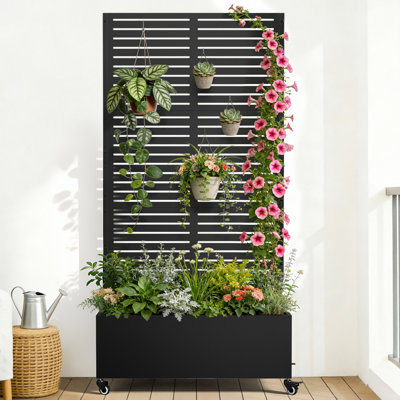 Boîte à fleurs en métal avec treillis, jardin surélevé de 72 po x 47 po x 16 po, boîte à fleurs en treillis avec écran d'intimité et trous de drainage