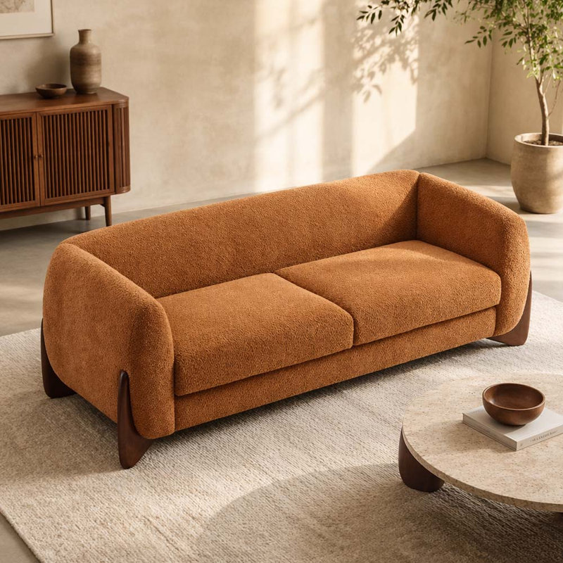 82Inches Boucle Sherpa Sofa -Caramel
