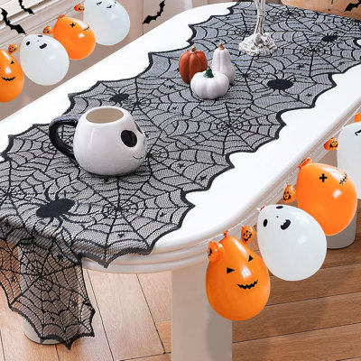 Chemin de table d'Halloween - chemin de table en toile d'araignée en dentelle noire pour le décor d'Halloween, chemin de table en toile d'araignée en polyester vif pour la décoration d'Halloween - 18 po x 72 po