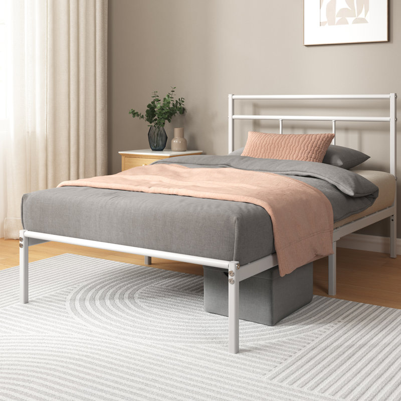 Minimalist Metal Bed Frame with Slatted Headboard, UK Single (90 x 190 cm), Black
