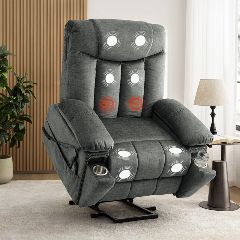 Fauteuil inclinable électrique massant et surdimensionné avec appui-tête réglable Mechtildis, Gris