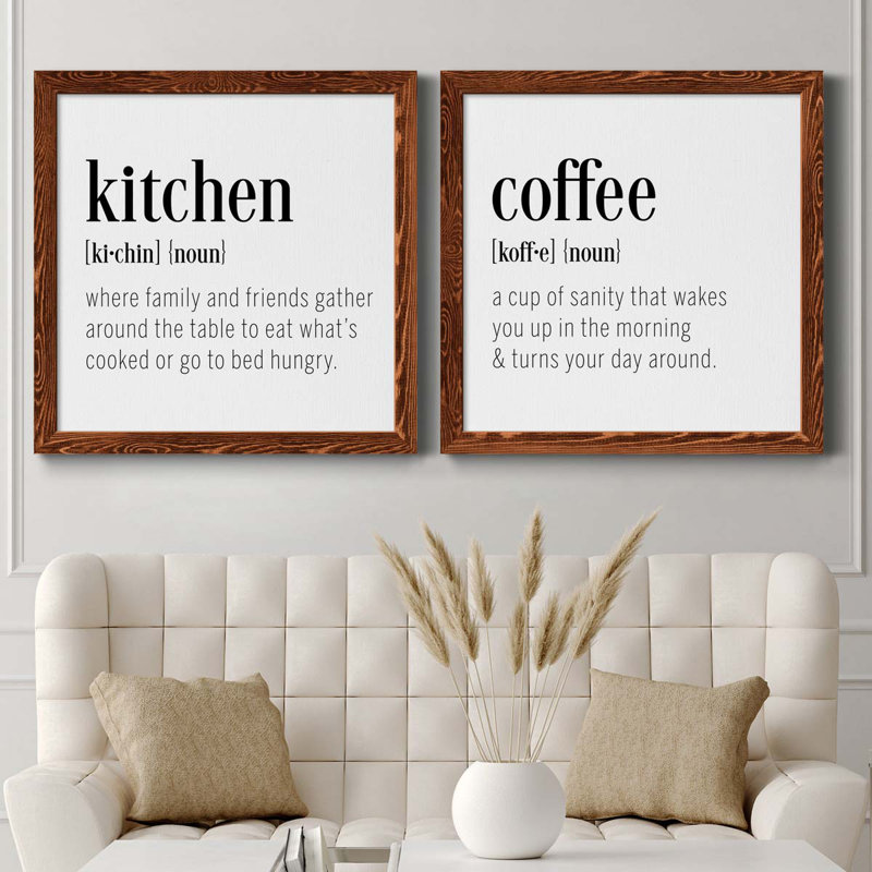 Kitchen Kitchen - Ensemble de 2 encadrements d'art textuel sur toile, H 27,5 po x l 55 po x P 1,5 po, Cadre noyer