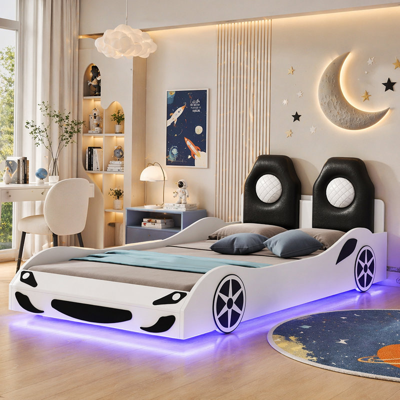 Lit plateforme Wood, Blanc