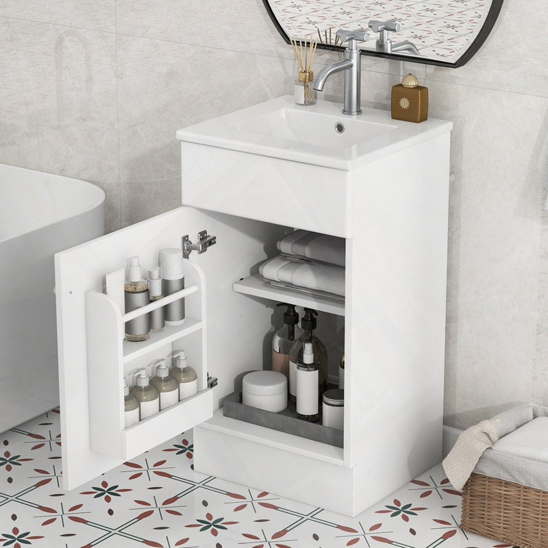 Tablette de rangement pour meuble-lavabo avec porte d'armoire, White