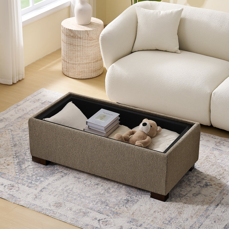 Repose-pieds 44 po avec rangement en bois et plateau rectangulaire, Brun