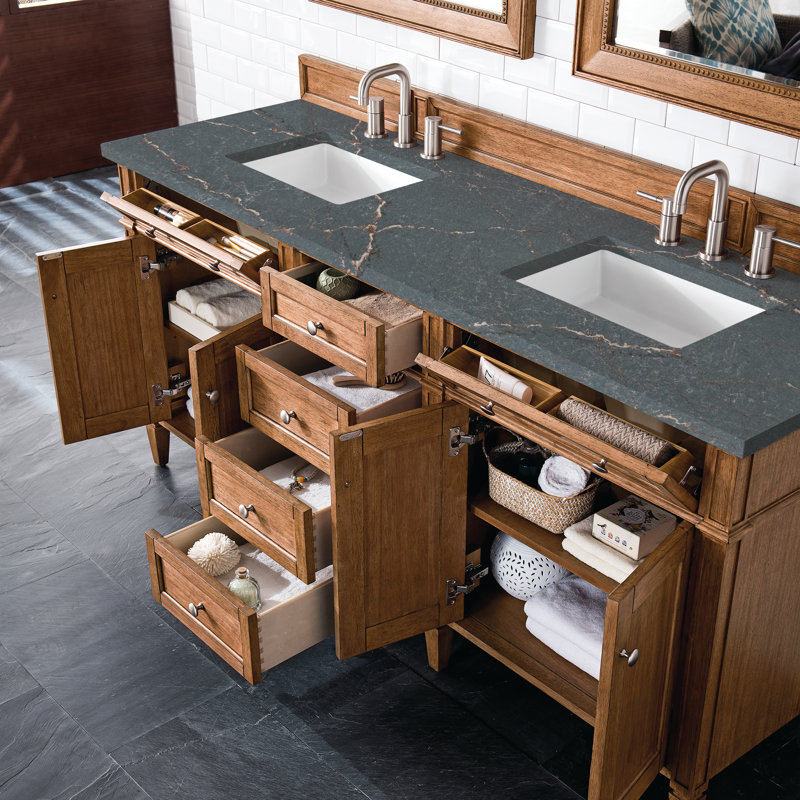 Meuble-lavabo double l 72 po Dussault, Brun selle, Bleu Parisien, 8 po