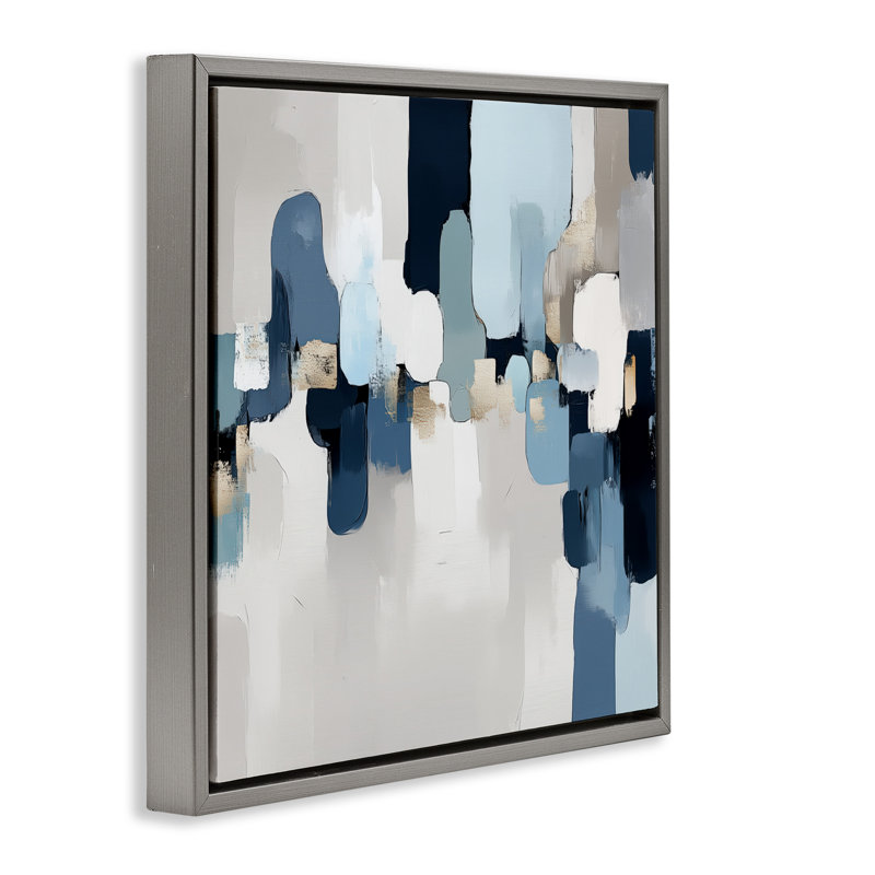 Soft Situation Blue Abstract Floating Frame, design by Annabelle Hall, 25" H x 25" W, Luster Gray Floater Frame