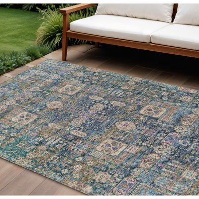 Tapis d'intérieur lavable extérieur vert 10 pi x 14 pi bleu marine et ivoire