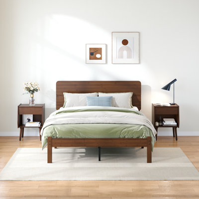 Solid Wood Platform Bed Frame with Bamboo, Mid-Century Modern and Walnut Colour, No box Spring Needed