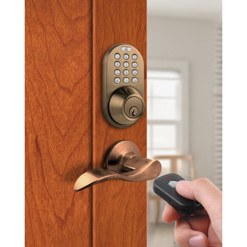 Complete Entry Lever Set with Electronic Deadbolt, Antique Brass
