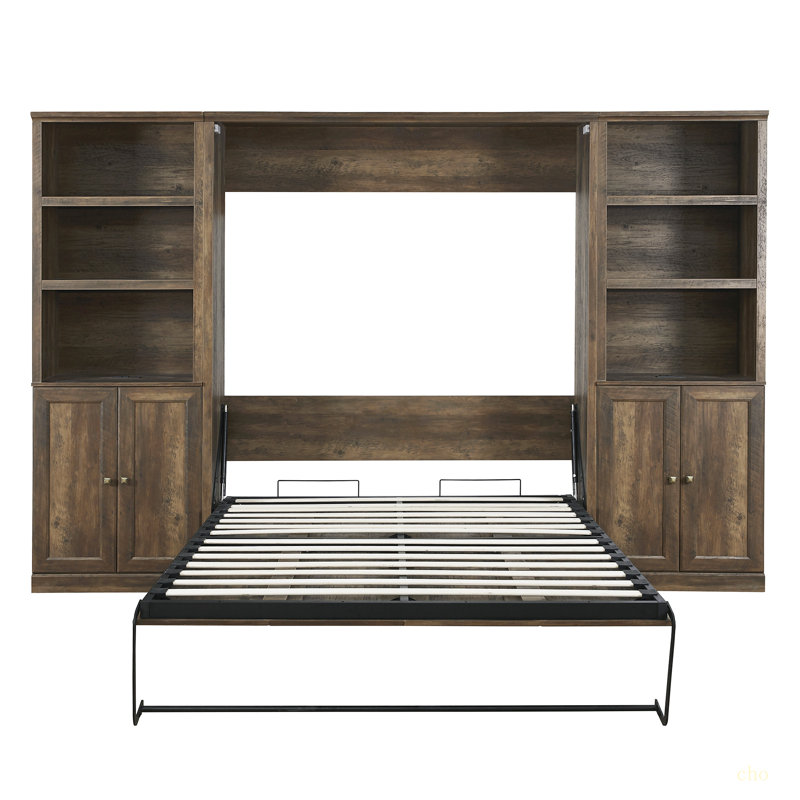 Demi-lit escamotable à ouverture et fermeture semi-automatique avec 1 tablette de rangement d'armoire latérale, lit économiseur d'espace idéal pour la chambre d'amis, la chambre à coucher, la chambre d'amis, le bureau personnel