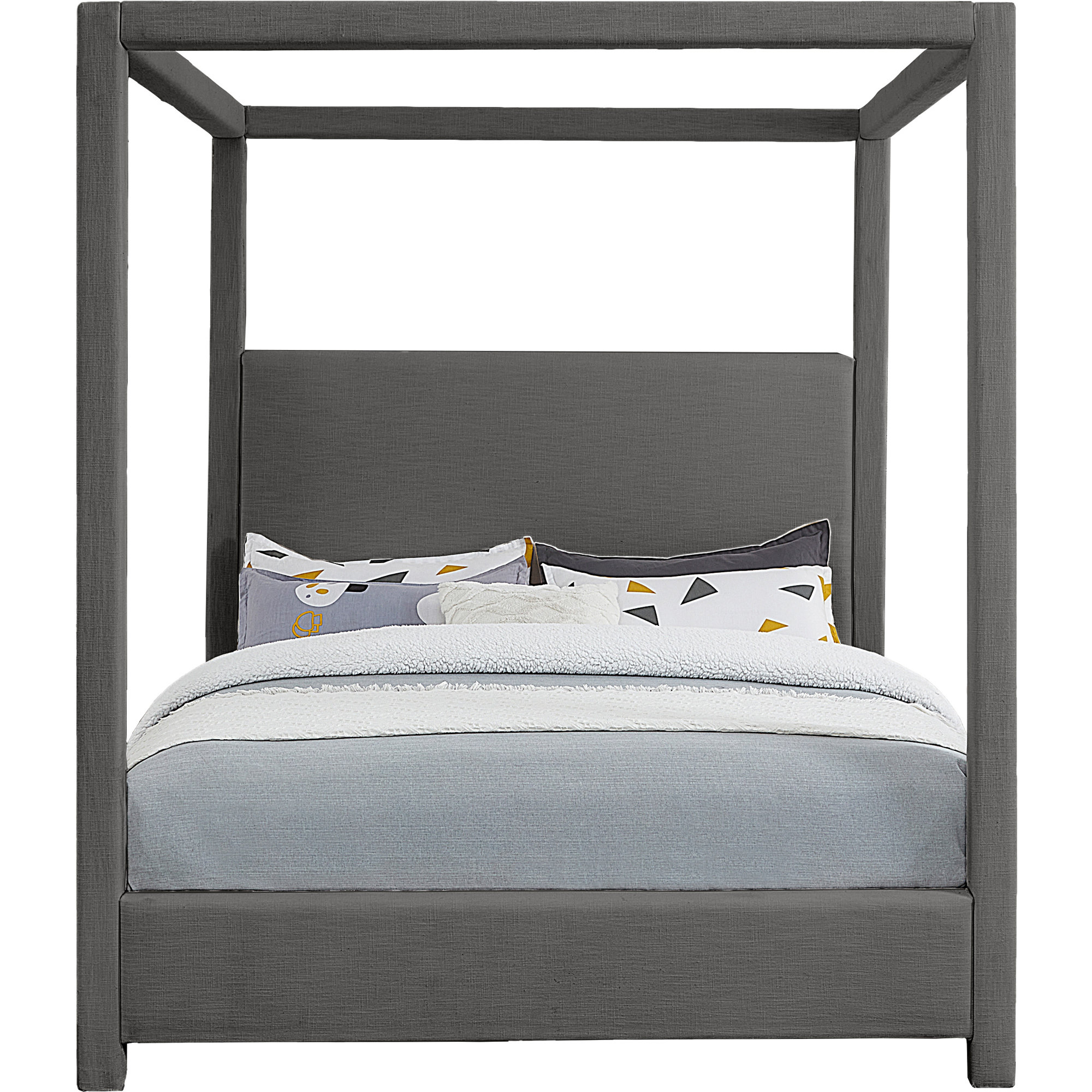 Upholstered Canopy Bed, Queen, Bed Grey Linen