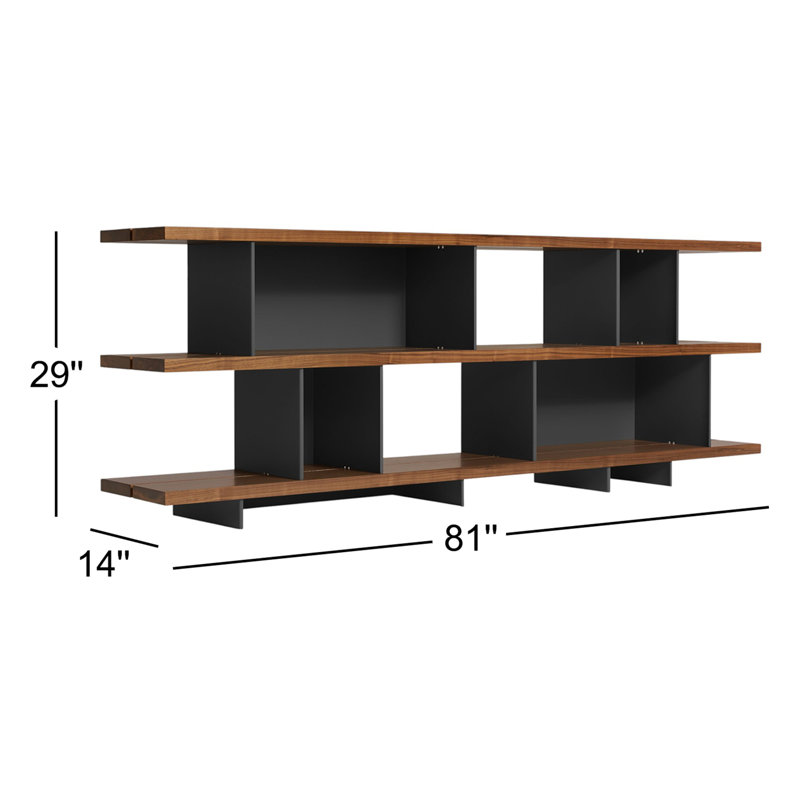 Happy Day Bookcase, Walnut/Oblivion, (3 Shelves) 29" H x 81" W x 14" D