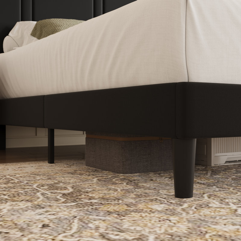 Modern Low-Profile Velvet Upholstered Platform Bed Frame With Headboard, Full, Black