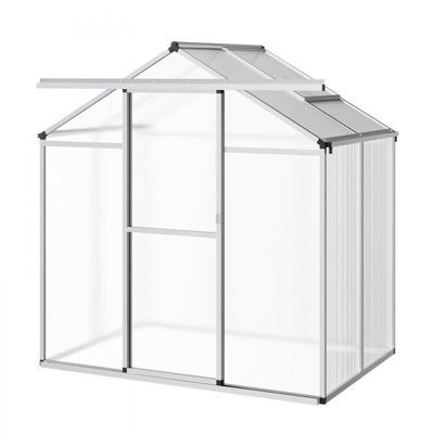 Serre en polycarbonate, 1,8 x 1,2 m, ensemble de grande serre en aluminium pour jardin, serre extérieure avec fenêtres d'aération réglables, serre de style pavillon avec porte coulissante