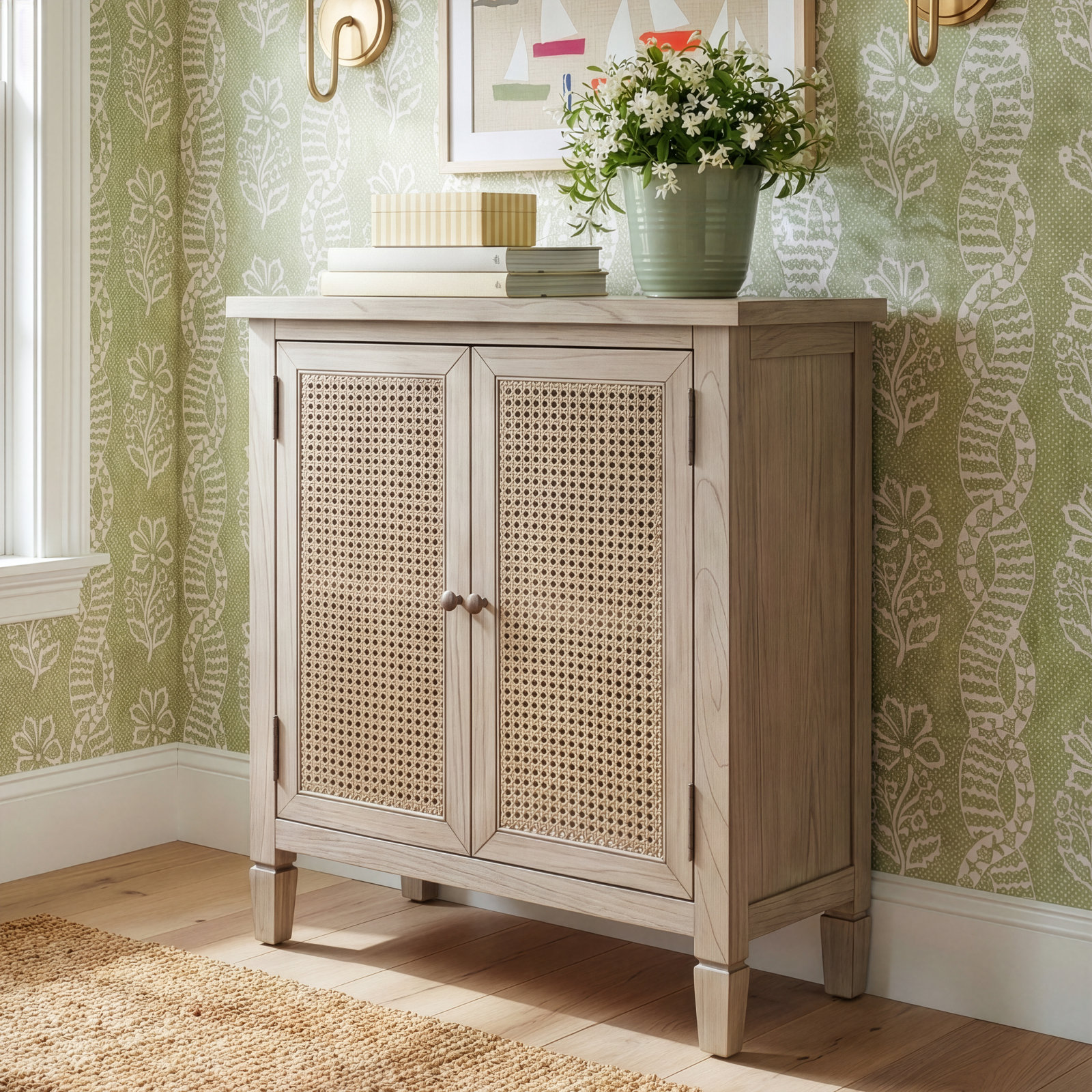 Charleston 2-Door Cane Cabinet, Desert Sand