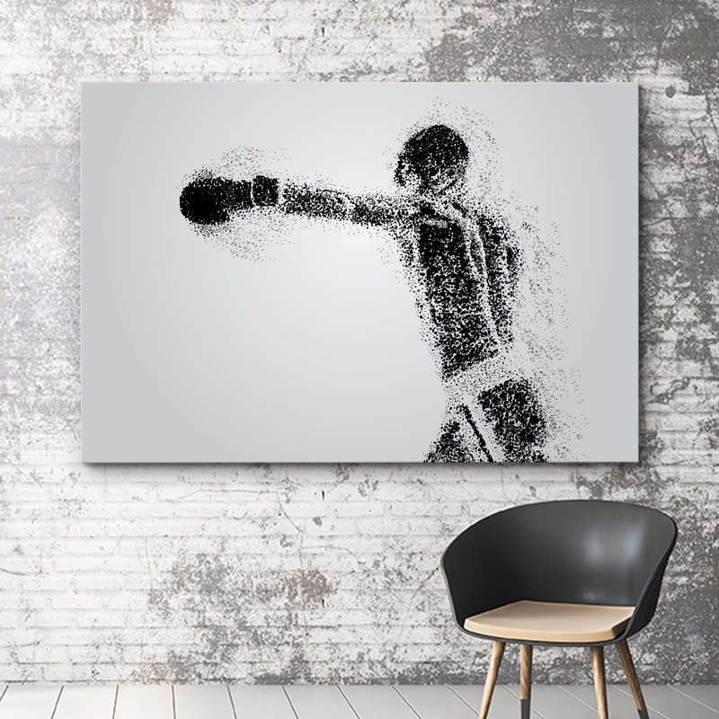 Dot Explosion Boxer Throws a Punch Sports Athlètes, art numérique moderne, exercice urbain rustique, H 24 po x l 36 po